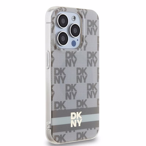 DKNY IML Ruudullinen Mono-kuvio ja Painetut Raidat MagSafe Suojakuori iPhone 15 Pro Max:lle - beige
