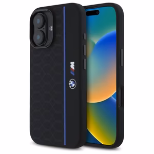 BMW Silikoninen Hexagon Blue Line MagSafe suojakuori iPhone 16:lle - musta