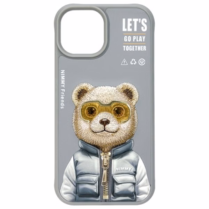 Nimmy Cool&Cute 2.0 Bear Suojakuori iPhone 15:lle - harmaa