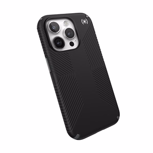 Speck Presidio2 Grip MagSafe suojakuori iPhone 15 Pro -laitteelle, musta liuskeenharmailla yksityiskohdilla