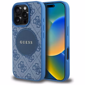 Guess HC MagSafe PU 4G Circle Classic Logo Suojakuori iPhone 16 Pro Max:lle - sininen