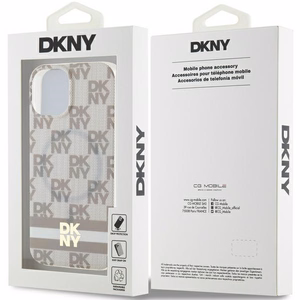 DKNY IML Ruudullinen Mono-kuvio ja Painetut Raidat MagSafe Suojakuori iPhone 15 Plus / 14 Plus:lle - beige