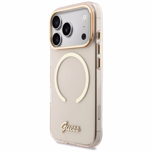 Guess IML Script Metal MagSafe Suojakuori iPhone 17 Pro:lle - Vaaleanpunainen