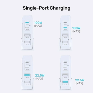 Unitek GaN Laturi 100W 2x USB-C 2x USB-A Musta