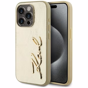 Karl Lagerfeld Wrinkled Metal Signature Suojakuori iPhone 15 Pro:lle - kultainen