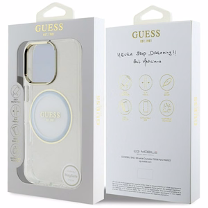 Guess IML Metal Colored Circle Classic Logo MagSafe Suojakuori iPhone 16 Pro Max:lle - valkoinen