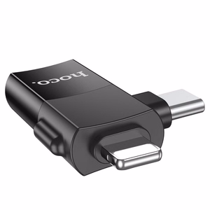 Hoco UA17 OTG-adapteri 2in1 USB C / Lightning - USB A musta