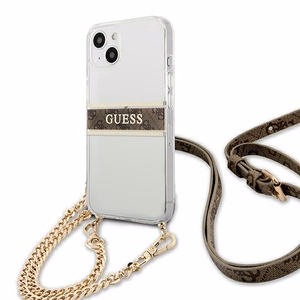 Guess GUHCP13SKC4GBGO iPhone 13 mini 5.4" läpinäkyvä kovakotelo 4G ruskea hihna kultainen ketju