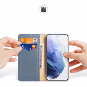 Dux Ducis Hivo Nahka Flip Cover Aitoa nahkaa Lompakko korteille ja asiakirjoille Samsung Galaxy S22 + (S22 Plus) Sininen