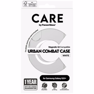 CARE by PanzerGlass Flagship Urban Combat White QI-kotelo Samsung Galaxy S25+ - läpinäkyvä