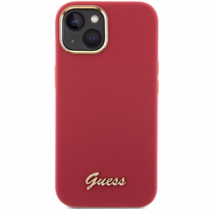 Guess Silikoninen Script Metal Logo & Frame Suojakuori iPhone 15:lle - punainen