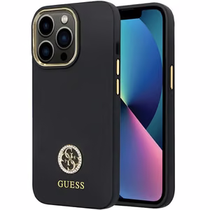 Guess GUHCP13LM4DGPK Suojakuori iPhone 13 Pro / 13:lle - musta Silikoninen Logo Strass 4G