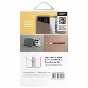 Uniq Lyden DS RFID-suojattu MagSafe-magneettikorttikotelo puhelimelle jalustalla – harmaa