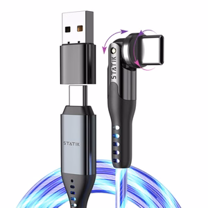 STATIK PowerPivot Pro, hehkuva LED-kaapeli, USB-C – USB-C, 2 m, musta
