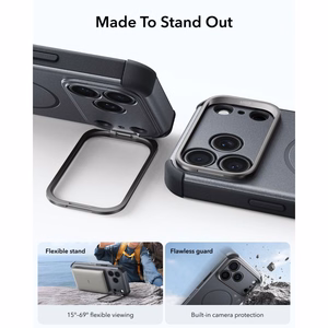 ESR Cyber Tough Kickstand MagSafe suojakuori malleille iPhone 18 Pro / 17 Pro, harmaa