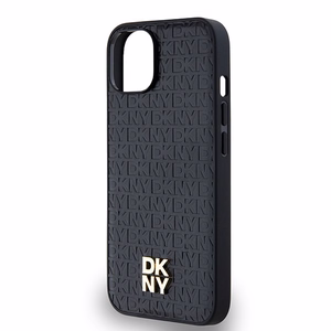 DKNY Nahkainen Monogrammi-kuvio Metallinen Logo MagSafe Suojakuori iPhone 15/14/13:lle - musta