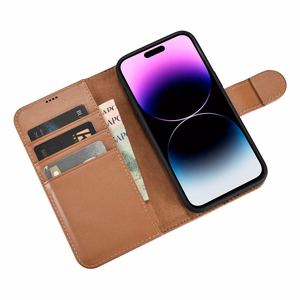 iCarer Lompakko Kotelo 2in1 iPhone 14 Pro Nahka Flip Case Anti-RFID ruskea (WMI14220726-BN)