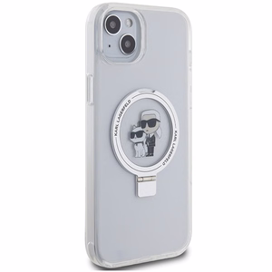 Karl Lagerfeld KLHMP15MHMRSKCH iPhone 15 Plus / 14 Plus 6.7 valkoinen/valkoinen kovakuori Ring Stand Karl&Choupette MagSafe