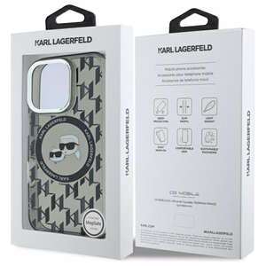 Karl Lagerfeld IML Monogram Karl ja Choupette Head MagSafe iPhone 16 Pro Suojakuori - Musta