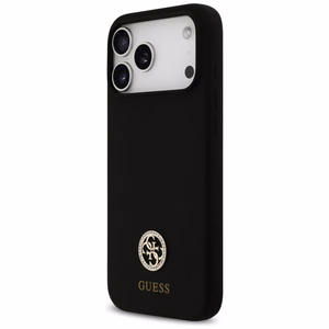 Guess Silicone Logo Strass 4G MagSafe Suojakuori iPhone 17 Pro Max:lle - Musta