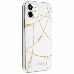 Guess GUHCP12SPCUCHWH iPhone 12 mini 5.4" valkoinen/valkoinen kovakotelo kultaketju mallisto