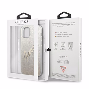 Guess GUHCP12LPCUGLSGO iPhone 12 Pro Max 6.7" kultainen/kultainen kovakotelo Glitter Gradientti Script