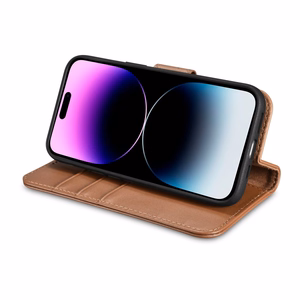 iCarer Lompakko Kotelo 2in1 iPhone 14 Pro Nahka Flip Case Anti-RFID ruskea (WMI14220726-BN)