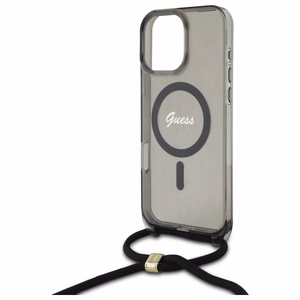 Guess Crossbody Cord Script MagSafe suojakuori iPhone 16 Pro:lle - musta