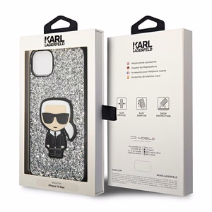Karl Lagerfeld KLHCP14MGFKPG iPhone 14 Plus 6.7 "kovakotelo hopea / hopea Glitter Flakes Ikonik Glitter Flakes Ikonik