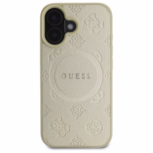 Guess Saffiano Peony Classic Logo MagSafe Suojakuori iPhone 16:lle - Kultainen