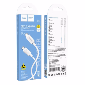 Kaapeli USB-C - USB-C Hoco 3A 60W 1 m X107 valkoinen