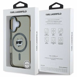 Karl Lagerfeld Suojakuori iPhone 16 6.1 KLHMP16SHLSCHK Musta Kova IML Metal Choupette Head MagSafe