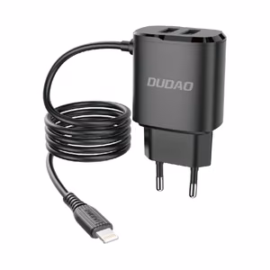 Dudao laturi 2x USB sisaanrakennetulla 12W Lightning kaapelilla musta (A2ProL black)