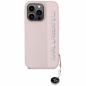Karl Lagerfeld Saffiano Rhinestones & Charm Suojakuori iPhone 15 Pro Max:lle - vaaleanpunainen
