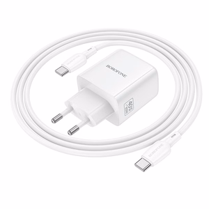 Borofone verkkolaturi BN33 Fuente GaN Type C - QC3.0 PD 40W ja Type C - Type C -kaapeli valkoinen