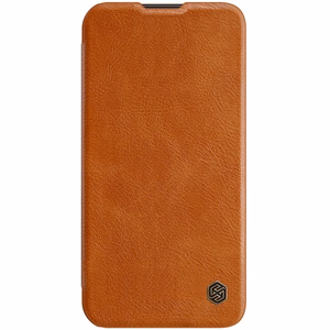 Nillkin Qin Nahka Pro Case iPhone 14 Plus kamera kansi Holster kansi Flip Case ruskea