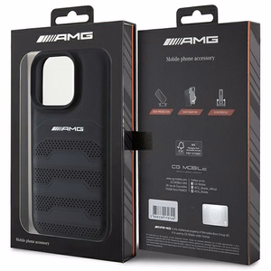 AMG Leather Debossed Lines Black Logo Suojakuori iPhone 16 Pro Max:lle - musta