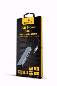 Gembird A-CM-COMBO5-02 kannettavan tietokoneen telakka/porttitoistin langallinen USB 3.2 Gen 1 (3.1 Gen 1) Type-C hopea