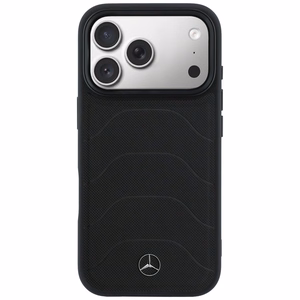 Mercedes Leather Mesh with Bow Line MagSafe -suojakuori iPhone 17 Pro Max -mallille, musta