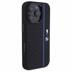 BMW Silikoninen Hexagon Blue Line MagSafe suojakuori iPhone 16 Pro Max:lle - musta
