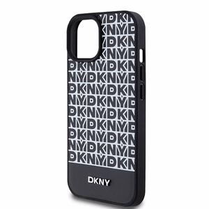 DKNY Nahkainen Painettu Kuvio Metallinen Logo MagSafe Suojakuori iPhone 15/14/13:lle - musta