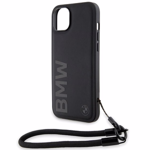 BMW Signature Leather Wordmark Cord Suojakuori iPhone 15 / 14 / 13:lle - musta
