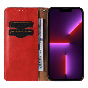 Magneetti hihna Kotelo Kotelo iPhone 14 Pro Max Flip Lompakko Mini Lanyard Stand Punainen