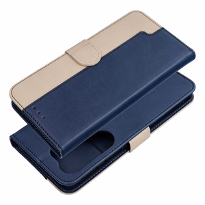 Laivastonsininen ja kermanvärinen Split Book -lompakkokotelo Motorola G57 POWER -puhelimelle