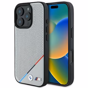 BMW M Perforated Tricolor Line MagSafe Case for iPhone 16 Pro - Gray