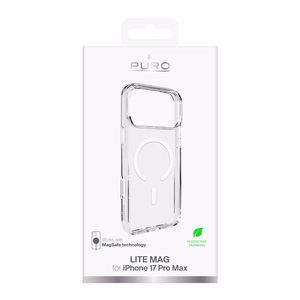 Puro Lite Mag TPU+PC suojakuori MagSafe-yhteensopiva iPhone 17 Pro Max:lle - läpinäkyvä valkoisella renkaalla