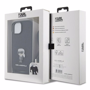 Karl Lagerfeld Suojakuori iPhone 15 6,1 KLHCP15SSASKNPSK musta HC Saffiano Ikonik Metal Pin Monogram Crossbody