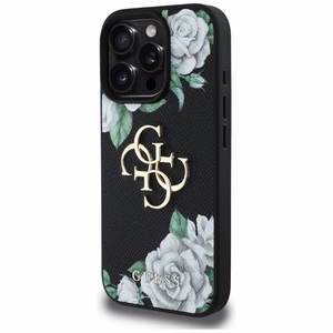 Guess Grained Roses Big 4G logo Suojakuori iPhone 16 Pro:lle - musta
