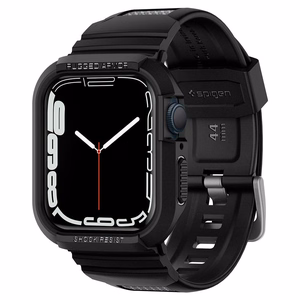 Spigen Rugged Armor Pro -kotelo hihnalla Apple Watch 4 / 5 / 6 / 7 / 8 / SE (44/45 mm) - musta