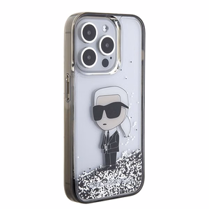 Karl Lagerfeld Liquid Glitter Ikonik suojakuori iPhone 15 Pro:lle - läpinäkyvä